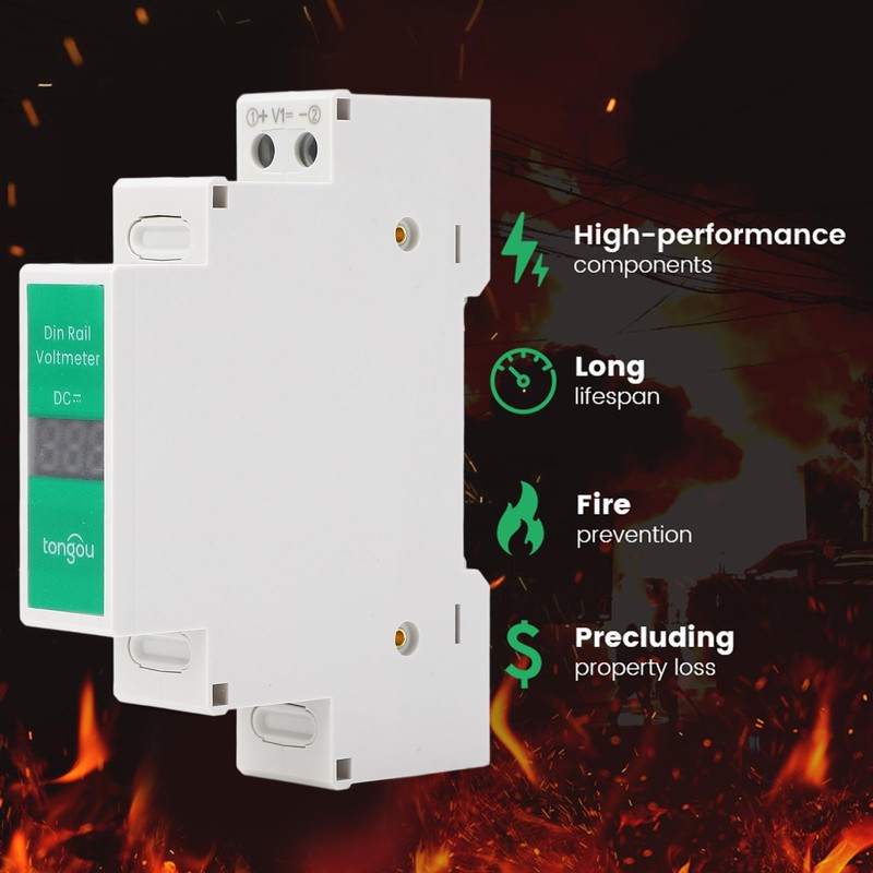 DIN Rail Voltmeter, DC 11V-310V DC Voltage Meter, Digital Display,