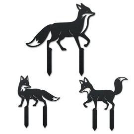 WADORN 3 Styles Fox Metal Decorative Garden Stakes, Funny Fox Family Metal Outdoor Statues Animals Black Silhouette Ornament Gifts Cute Animals Outdoor Decor for Garden Backyard Patio Lawn Walkways