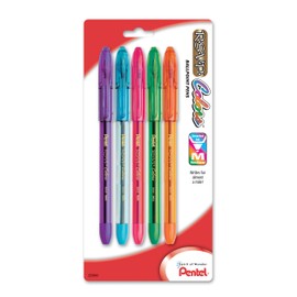Pentel R.S.V.P. Colors Ballpoint Pen, Medium, Assorted Ink, Pack of 5 (BK91CRBP5M)