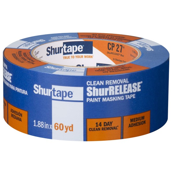 Shurtape CP 27 14-Day ShurRELEASE Painter's Tape, Multi-Surface, 48mm x 55m, Blue, 1 Roll (202880)