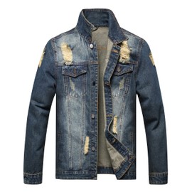 QIMYUM Jean Jacket For Men, Distressed Slim Denim Jacket (Small, Blue2803)