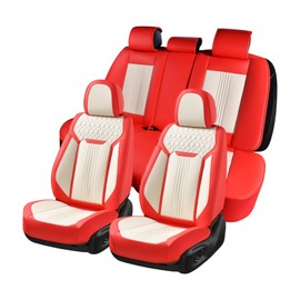 Coverado Car Seat Covers Full Set, Front and Rear Seat Covers, 5 Seats Leather Seat Covers for Cars, Waterproof Car Seat Protectors, Automotive Seat Cushions, Universal Fit for Most Cars, Red&White