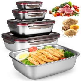 OurLeeme Leak-Proof Stainless Steel Food Storage Containers 4-Piece Set – BPA-Free Lids, Airtight & Stackable for Meal Prep, Freezer & Dishwasher Safe (220ml/600ml/1500ml/2900ml)