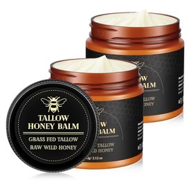 Sarga de ternera para piel, sebo y bálsamo de miel, bálsamo de sebo orgánico alimentado con pasto y miel silvestre cruda para hidratante facial y corporal (2 unidades)
