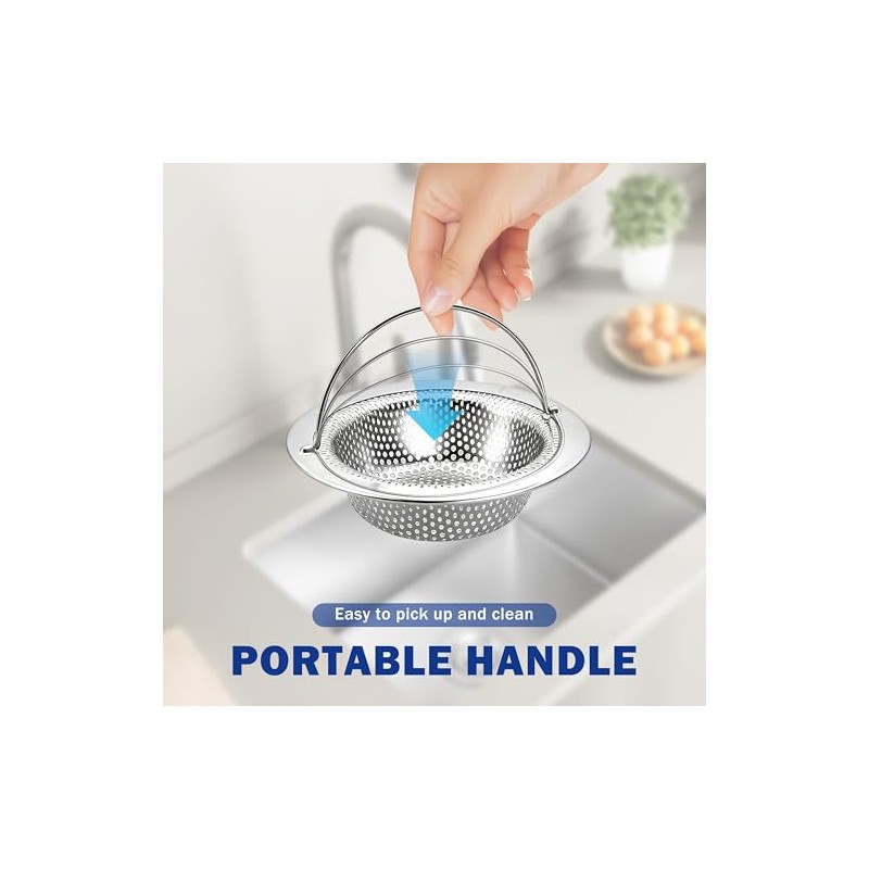 2 Pack Kitchen Sink Drain Strainer with Handle, Universal Stainless