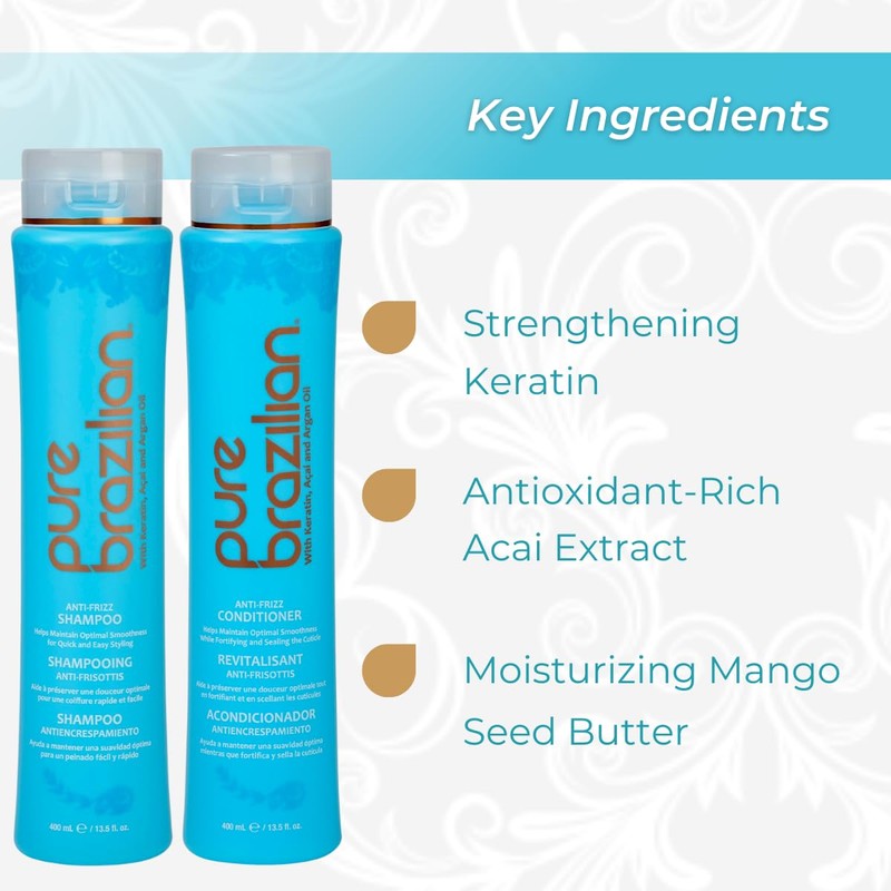 Pure Brazilian Anti-Frizz Daily Shampoo & Conditioner, Salt-Free & Color