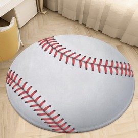 HGSCHYU Boys Bedroom Rug Baseball Round Rug Carpet 4x4ft Circle Rug Sports Themed Round Area Rugs Baseball Floor Chair Mat for Kids Playroom
