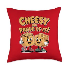 Cheesy and Proud Funny Mac And Cheese Lover Cartoon Pun Kids Throw Pillow