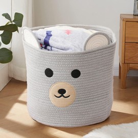 Cesto para la Colada, Cesta Stroage de Punto de Algodón, Canastas Organizadoras Extra Grande L, Cesta de Almacenamiento para Niños, para el Hogar, Dormitorio, Cuarto de Guardería, Gris