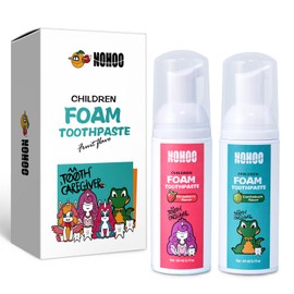 NOHOO Kids Foam Toothpaste with Fruit Flavor,Fluoride Free Natural Formul, Foam Toothpaste for Electric Toothbrush,Suitable for Toddler's Oral Cleaning and Cavity Prevention(Strawberry+Cantaloupe)