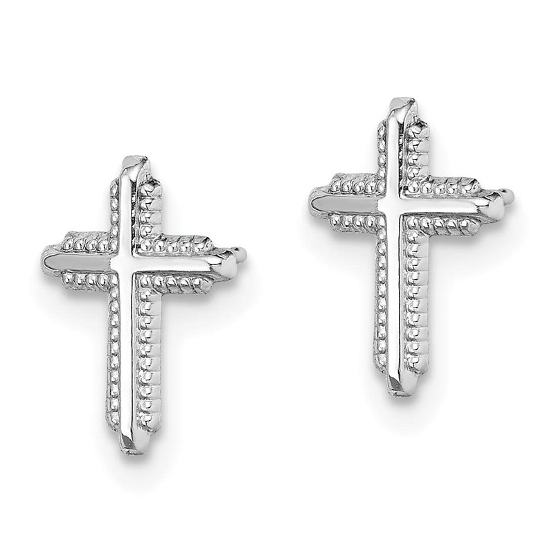 10K Solid White Gold Holy Cross Studs Religious Christian Earrings