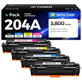 204A Toner Cartridge 4-Pack High Yield Replacement for HP 204A 204X CF510A CF511A CF512A CF513A Compatible for HP Color Laserjet Pro MFP M180fw M181fw M180n M180nw M154a M154nw Printer Ink Black Copy