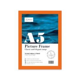 Almost Frameless A5 Orange Picture Frame Fits A5 (14.8 x 21cm - 5.8 x 8.3in) Poster, Photo, Artwork, or Print. Thin Edge Slim Frame Portrait and Landscape Display with Wall Hooks