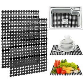 POFIBO Set of 2 Sink Mats, Protective Mat for Sink, 30 x 40 cm, Sink Insert, PVC, Cut to Size, Adjustable Sink Mat for Sink, Inserts for Kitchen / Bathroom, Black