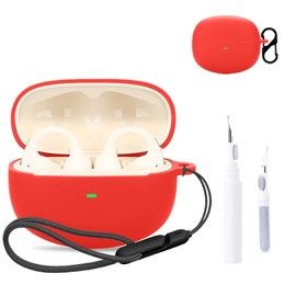 for Baseus Bowie MF1 Case Cover,NOUKAJU Earphone Protective Cover(with Carabiner + Lanyard + Cleaning Pen) Drop-Proof,Shock-Proof,Protective Case for Baseus Bowie MC1 Open Ear Clip-On Earbuds(Red)