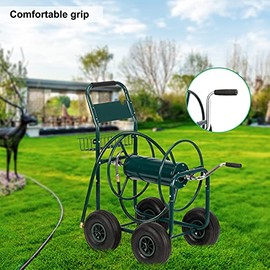 Hose Reel Cart with 4 Wheels, 300-Feet Hose Capacity, Heavy Duty Garden Water Hose Carts for Garden Lawn Yard Outdoor (Green)