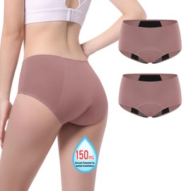 Carer Incontinence Underwear for Women 150ml High Absorbent Leak Proof Underwear for Women Washable Women's Incontinence Panties for Incontinence Bladder Leak 2 Pack Dusty Rose 2XL