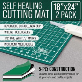 U.S. Art Supply - Pack of 2-18" x 24" Green/Black Professional Self Healing 5-Ply Double Sided Durable Non-Slip Cutting Mat Great for Scrapbooking, Quilting, Sewing, Arts & Crafts