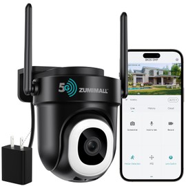 ZUMIMALL 2.4G/5G Outdoor Security Camera Wired Black, Cloud & SD Card Storage, 24/7 Recording, 355° Rotation, Full Color Night Vision, AI Detection, 2-Way Audio, Auto Tracking, Support Alexa Google