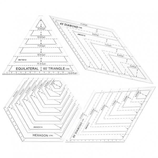 SMGDA 4Pcs Quilting Ruler, Handmade Quilting Templates, 60 Degree Triangle