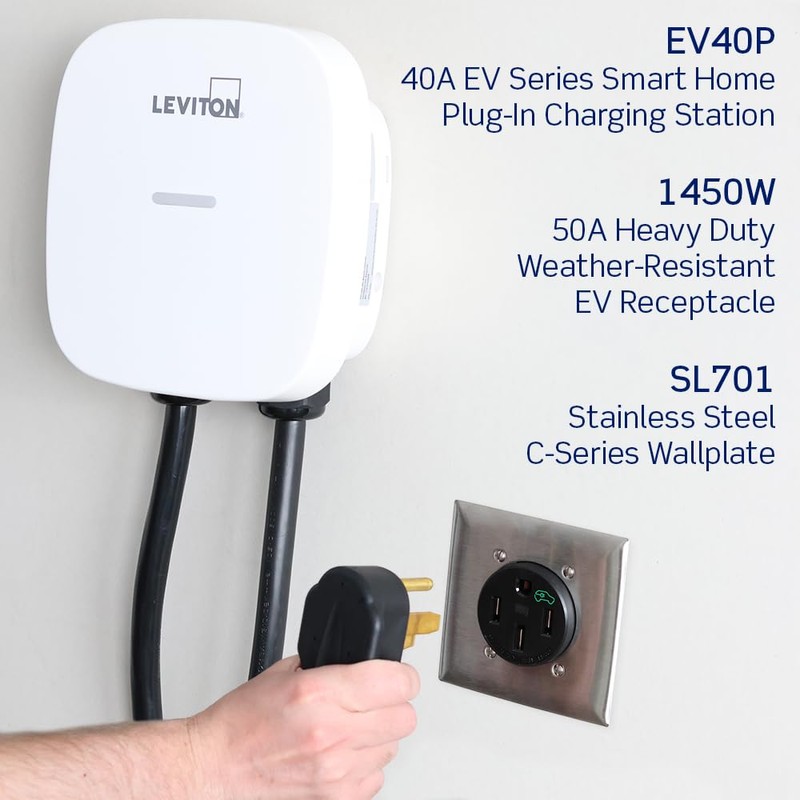 Leviton 50 Amp EV Charging Receptacle/Outlet, Heavy Duty, Weather Resistant,