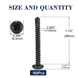 #10 x 1-1/2" Sheet Metal Screws 100Pcs 410 Stainless Steel Pan Head Tek Screws Fast Self Tapping Screws Black Oxide by SG TZH
