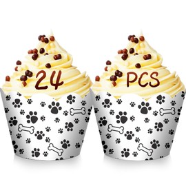 24pcs Dog Bone Cupcake Greaseproof Liners for Kids, Muffin Baking Liners, Pet Party, Baby Shower, Pet Birthday Party Cupcake Paw Print Decoration Supplies for Boys and Girls - LIANGSS