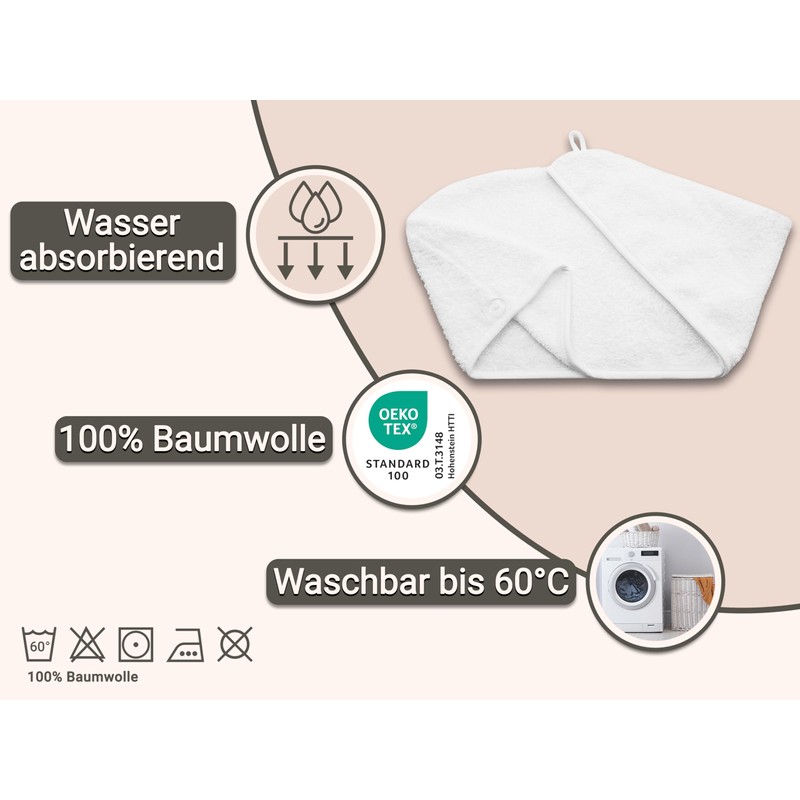 ZOLLNER Hair Turban in White - Soft Hair Towel with