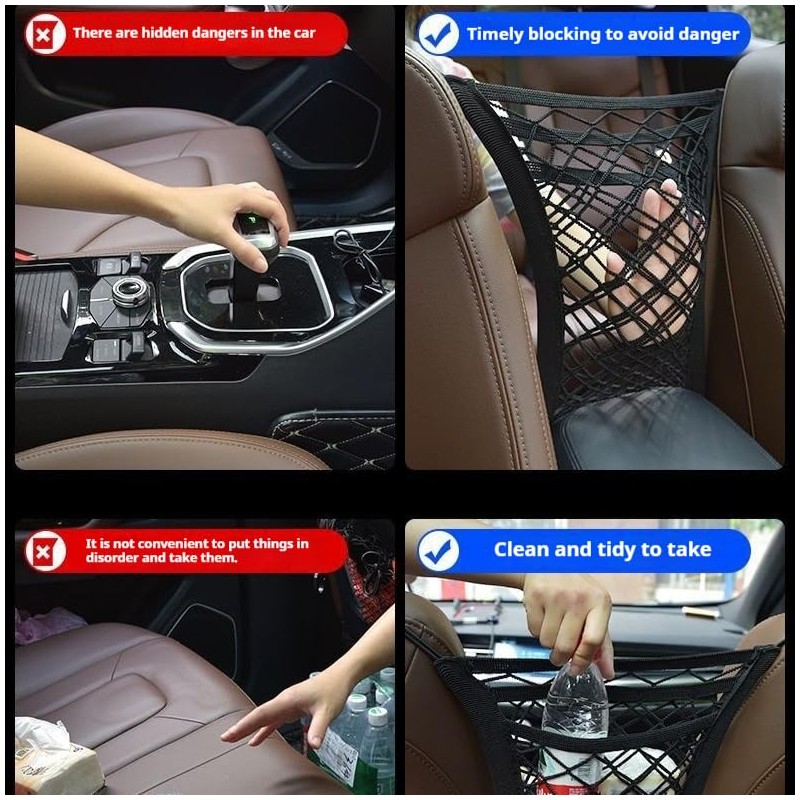 3-Layer Triple Car Mesh Organizer Pockets Pockets Between Seats Stretchy
