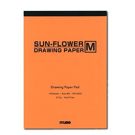 Muse PD-6555 B5 Watercolor Paper Sunflower M Drawing Pad, 7.3 oz (211 g), White, Pack of 15