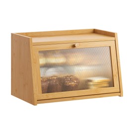 GHWIE Large Bread Box, Easy Access & Cleaning - Bamboo Bread Box for Kitchen Countertop with Acrylic Door (Natural, Medium)