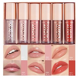 BANGFENG Juego de 6 piezas de aceite labial ligero, set de brillo labial, kit de aceite de brillo labial hidratante y nutritivo, acabado de alto brill