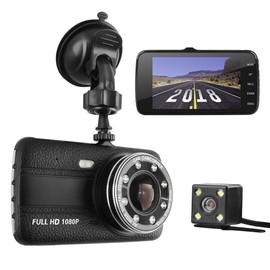 PCATEC Dual Drive Recorder, Front and Rear Camera, 1080P Full HD, Small Dash Camera, 170° Wide Angle, 8 LED Infrared IPS, G-sensor, Security Camera, WDR, Parking Surveillance, Continuous Recording,