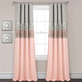 Lush Decor Night Sky 100% Blackout Lined Window Curtain Panel, Single, 42" W x 84" L, Gray & Blush - Sparkle Sequins & Color Block - Modern Glam Decor - Blackout Curtains For Bedroom & Living Room