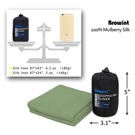 Browint Silk Sleeping Bag Liner, Silk Sleep Sheet, Sack, Extra Wide 87"x43", Lightweight Travel and Camping Sheet for Hotel, More Colors for Option, Reinforced Gussets, Pillow Pocket