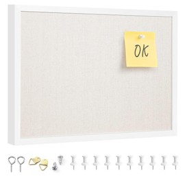 OWLKELA 11"x14.6" inch Bulletin Board with Linen, White Wood Style Frame, with 10 Pushpins, Linen Cork Board, Ideal for School, Home & Office