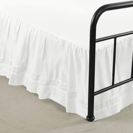 Vlocemon Romantic French Style, King Size 14" Drop Vintage Bed Skirt, Embroidered Eyelet Hemstitch Dust Ruffle, Lightweight 100% Cotton with Split Corners (White, 14" Drop King)