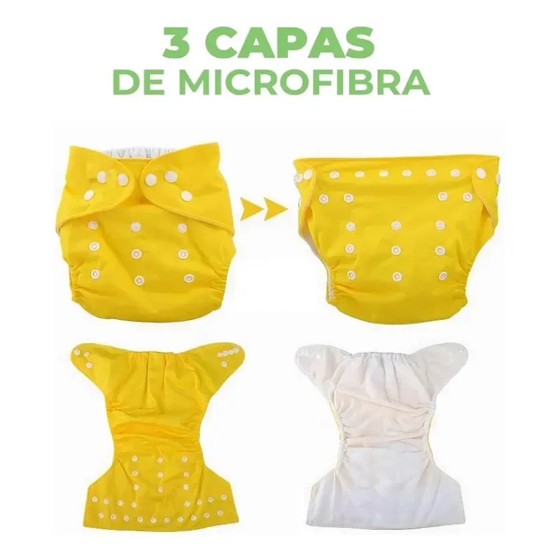 6 Pañales Ecológicos De Tela Reutilizables + 6 Insertos