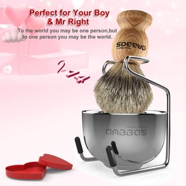 Shaving Set, 3in1 Pure Badger Hair Shaving Brush Natural Solid Wood Handle and Stainless Steel Shaving Stand with Shaving Bowl Dia 3.2 inches for Men Wet Shaving by Anbbas