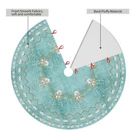 Christmas Tree Skirt Pearl Christmas Angel of Joy Aqua Circle 30 Inch Plush Xmas Tree Skirt Santa Tree Mat Festive Holiday Party Home New Year House Decorations