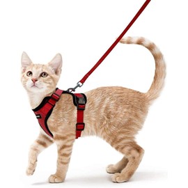 rabbitgoo Cat Harness and Lead Set, Escape Proof Kitten Harness with Cat Leash Metal Ring, Lightweight Soft, Reflective Adjustable Vest Harnesses for Small Cat Walking Travel XS, Red