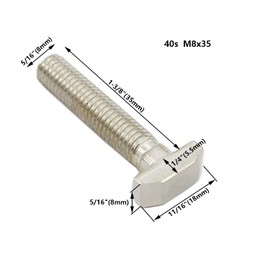 20 PCS M8 Thread T-Slot Drop-in Stud Sliding Screw Bolt, TTZEZE Heavy Duty Silver Tone Carbon Steel Nickel Plated Hammer Head Bolt T Shape Screws for European Standard 40 Series Aluminum Profile