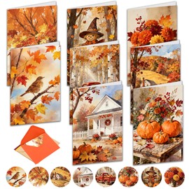 JANYUN 24 Pack Thanksgiving Fall Cards with Envelopes Stickers