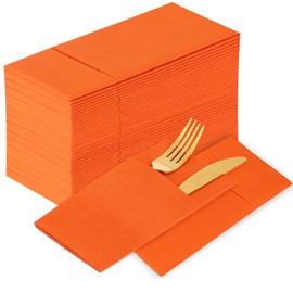 KAMMAK Napkins Disposbale 100 Pack Orange Cloth like Paper Dinner Napkins with Pocket Folded Wedding Napkin Guest Hand Towels for Party Reception, Bathroom, Kitchen, Restaurants (16.5 x 16.5 inch)