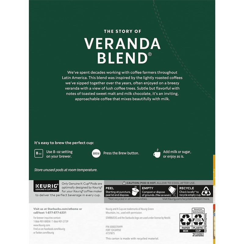 Starbucks K-Cup Coffee Pods, Starbucks Blonde Roast Coffee, Veranda Blend
