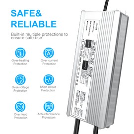 LightingWill LED Driver 400 Watts Waterproof IP67 Power Supply Transformer, 90-140V AC to 24V DC Low Voltage Output, Adapter with 3-Prong Plug 3.3 Feet Cable for Outdoor Use, Computer Project