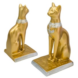 Louyebh Book Ends Retro Cat Decorative Bookends, Vintage Antique Heavy Duty Egyptian Cat Hold Books Collectors, Black Decor for Office/Shelves/Living Room Father (Gold)