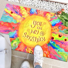 Boho Sun Doormat, Colorful Floral Welcome Mat Non Slip, You are My Sunshine Outdoor Indoor Front Door Mat Doormat for Front Door, Entryway, Washable, Low Profile, Absorbent, 18'' x 30''