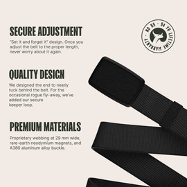 Groove Life Groove Belt Low Profile Midnight/Black - Men's Stretch Nylon Belt with Magnetic Aluminum Buckle, Lifetime Coverage - X-Large (41-50")