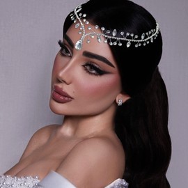 WONRLUA Wedding Hair Accessories for Brides, Rhinestone Forehead Headband, Bridal Headpieces for Wedding